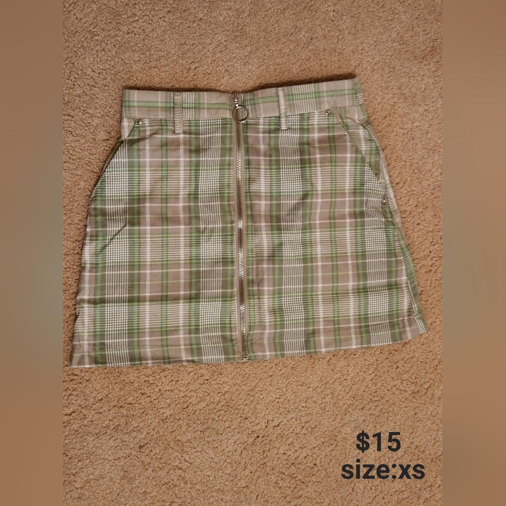 Green plaid skirt